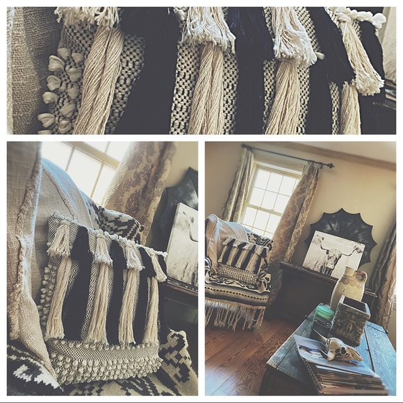 Boutique Boho Other - Cream & Black Cotton Macramé Fringe Pillow